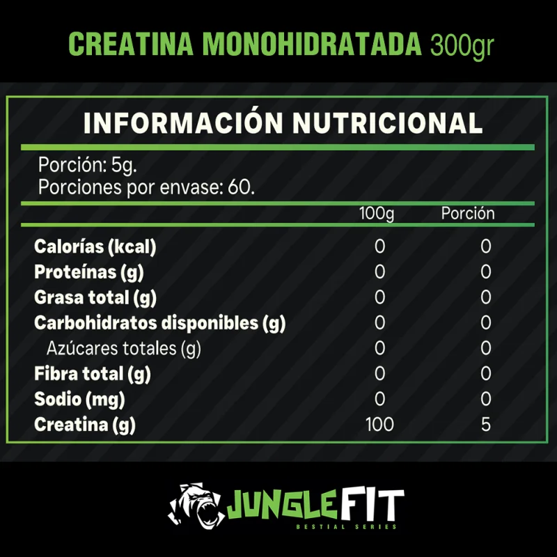 Foto 3 de Creatina Monohidratada 300gr Micronizada  - JungleFit polvo 60 porciones