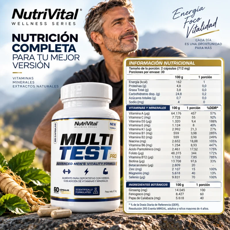 Foto 4 de MultiTest Pro NutriVital | Wellness series para Hombres, con Ginseng, Fenogreco y Zinc